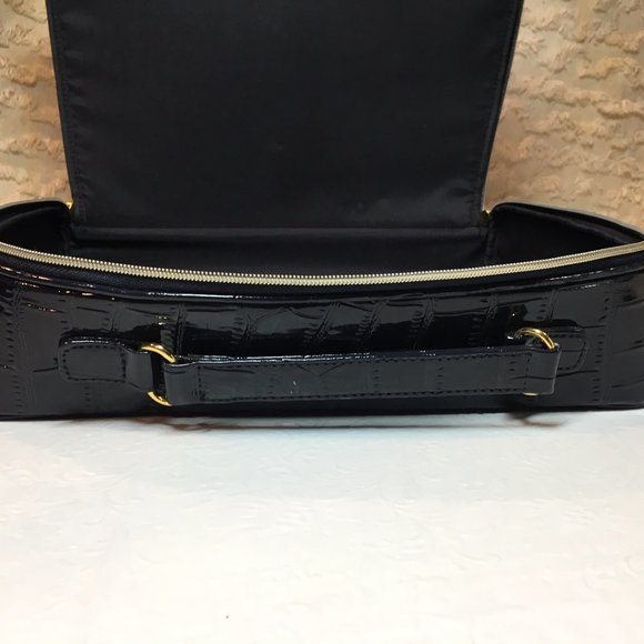 Estee Lauder Navy Blue Faux Crocodile Leather Cosmetic Zip Train Travel Case Bag - Picture 4 of 16